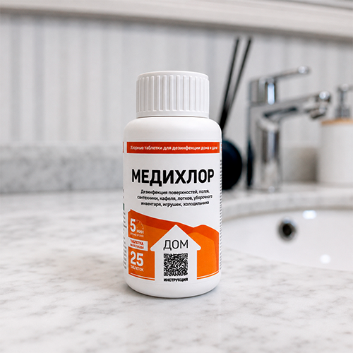 МЕДИХЛОР ДОМ — хлорные таблетки для дезинфекции поверхностей и помещений